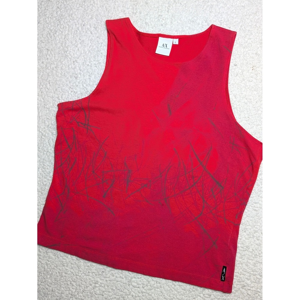 Vintage Y2K Armani Exchange Womens L Cotton Spandex Graphic Tank Red RN91714